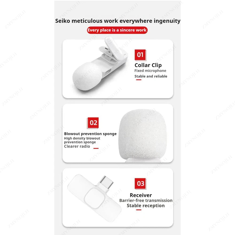 ZMYNOJLH Wireless Lavalier Microphone For iPhone And Android Plug And Play 10 Hours Battery 20m Range For Video Creators