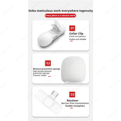 ZMYNOJLH Wireless Lavalier Microphone For iPhone And Android Plug And Play 10 Hours Battery 20m Range For Video Creators