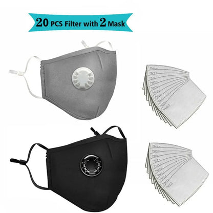 FLCOSLY Reusable PM2.5 Mask With 10 Replaceable Filters Windproof Valve Goggles For Adults