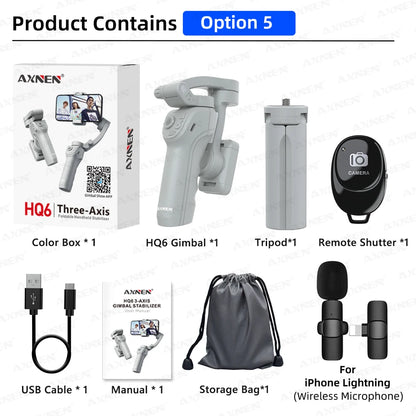 AXNEN Smart 3 Axis Handheld Gimbal Stabilizer For Smartphones With Fill Light Face Tracking For iPhone Android Vloggers