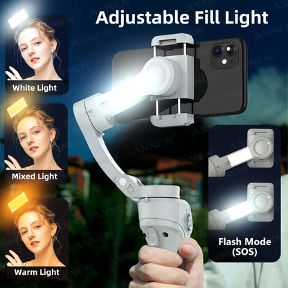 AXNEN Smart 3 Axis Handheld Gimbal Stabilizer For Smartphones With Fill Light Face Tracking For iPhone Android Vloggers