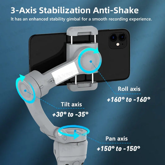 AXNEN Smart 3 Axis Handheld Gimbal Stabilizer For Smartphones With Fill Light Face Tracking For iPhone Android Vloggers