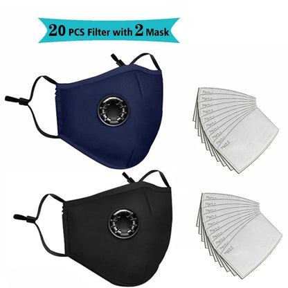 FLCOSLY Reusable PM2.5 Mask With 10 Replaceable Filters Windproof Valve Goggles For Adults