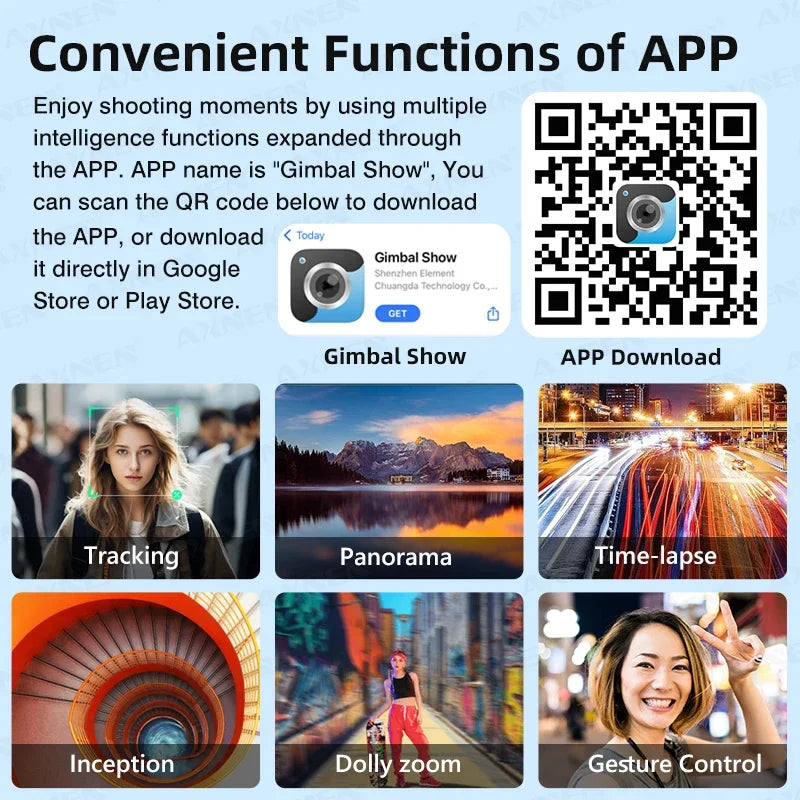 AXNEN Smart 3 Axis Handheld Gimbal Stabilizer For Smartphones With Fill Light Face Tracking For iPhone Android Vloggers