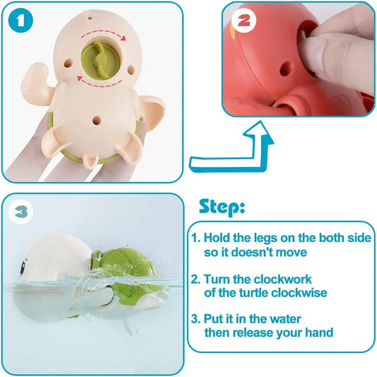 Baby Bath Toys Turtle Chain Clockwork Set 3 Pieces For Toddlers 0 To 3 Years Water Play Safe Plastic