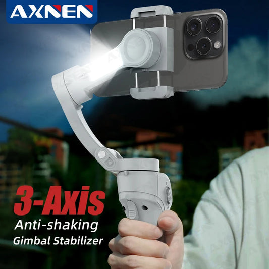 AXNEN Smart 3 Axis Handheld Gimbal Stabilizer For Smartphones With Fill Light Face Tracking For iPhone Android Vloggers