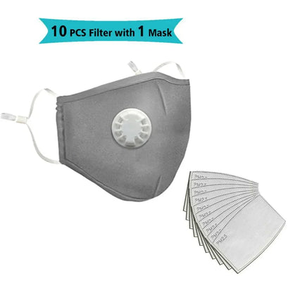 FLCOSLY Reusable PM2.5 Mask With 10 Replaceable Filters Windproof Valve Goggles For Adults