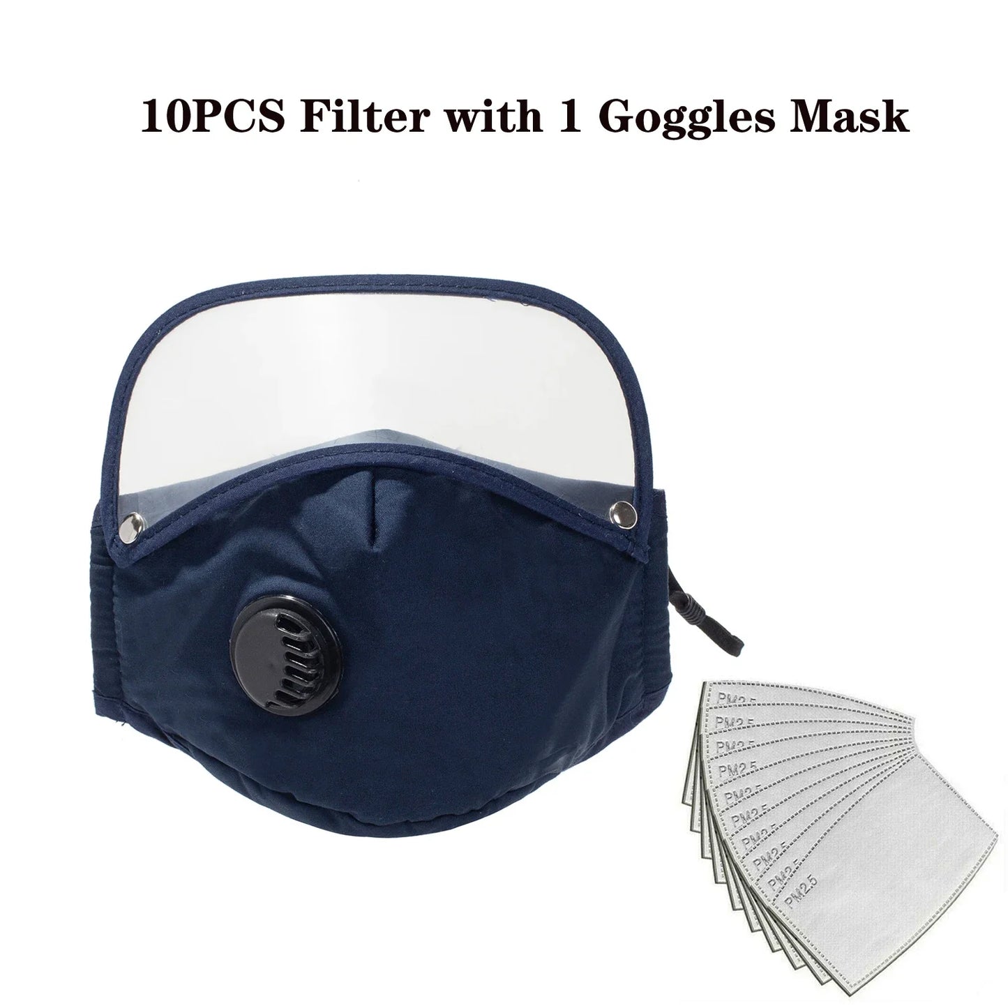 FLCOSLY Reusable PM2.5 Mask With 10 Replaceable Filters Windproof Valve Goggles For Adults