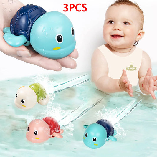 Baby Bath Toys Turtle Chain Clockwork Set 3 Pieces For Toddlers 0 To 3 Years Water Play Safe Plastic