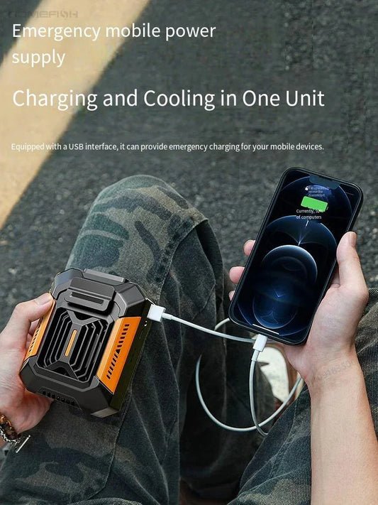 HOMFISH Belt Clip Fan Portable Power Bank 5W Motor Wearable Neck Fan for Outdoor Hiking Camping