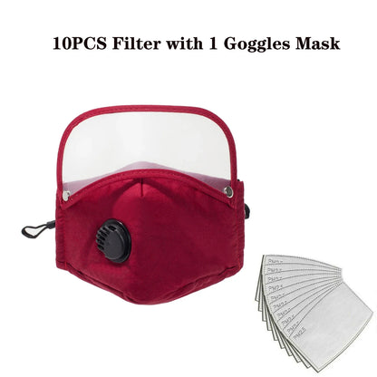 FLCOSLY Reusable PM2.5 Mask With 10 Replaceable Filters Windproof Valve Goggles For Adults