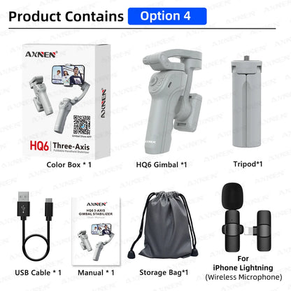 AXNEN Smart 3 Axis Handheld Gimbal Stabilizer For Smartphones With Fill Light Face Tracking For iPhone Android Vloggers