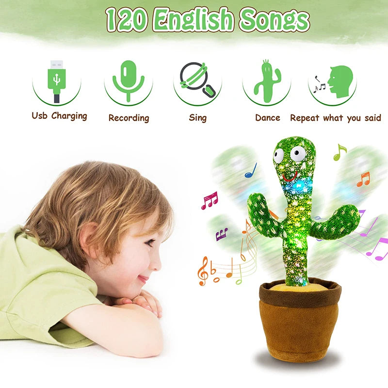 ASWJCN Dancing Cactus Talking Plush Speaker Toy 120 Songs USB Battery Powered For Kids Gift